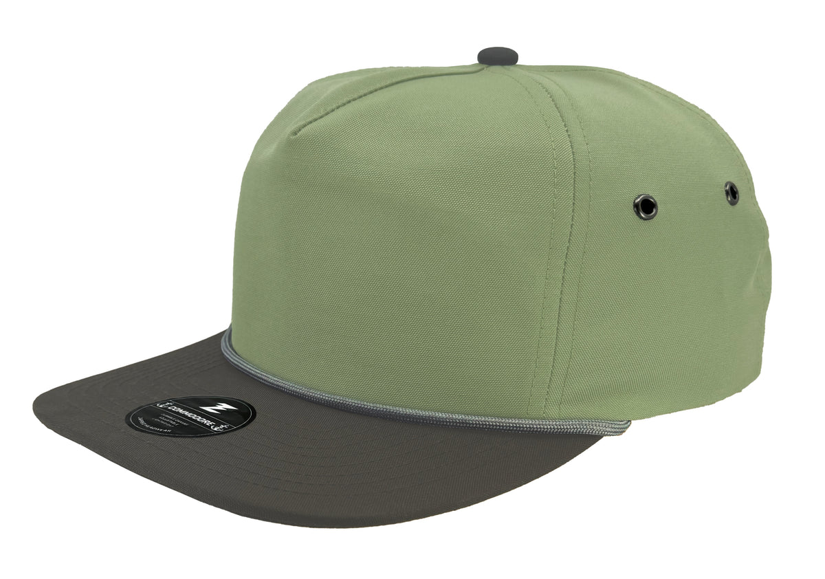 Custom Zapped Headwear Commodore Unstructured Rope Hat in Sage Green/Charcoal Bill/Grey Rope, ready for personalized logo or design