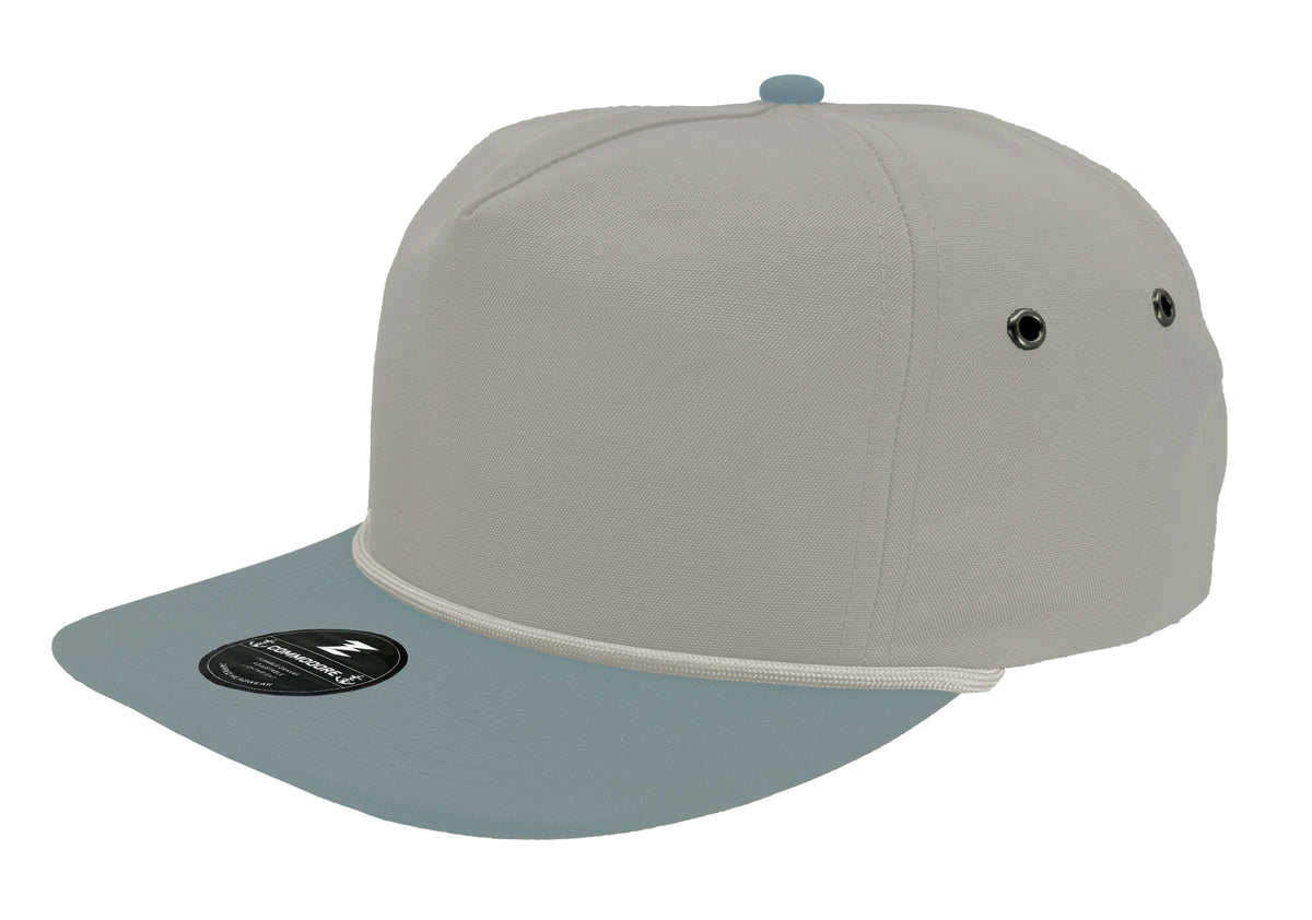 Custom Zapped Headwear Commodore Unstructured Rope Hat in Smoke Blue/Aluminum/Grey Rope, ready for personalized logo or design