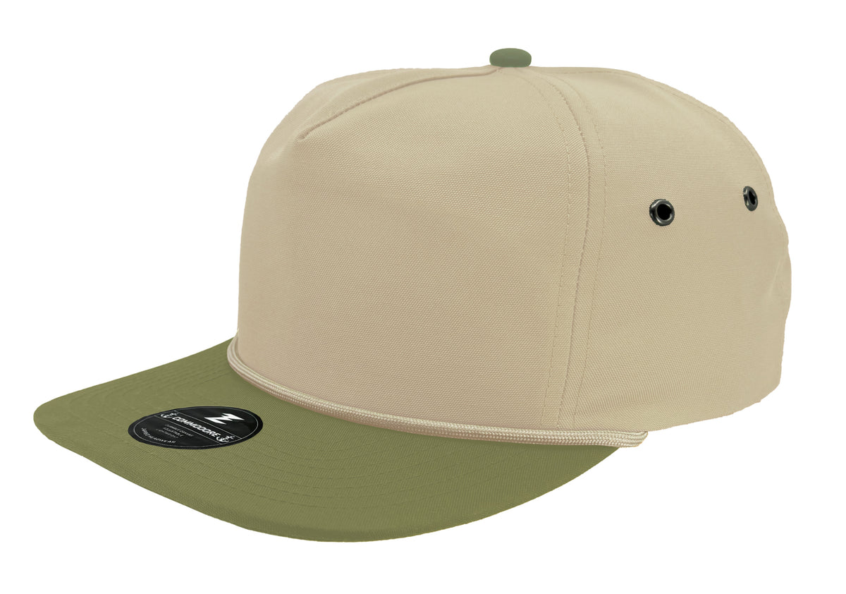 Custom Zapped Headwear Commodore Unstructured Rope Hat in Tan/Loden Bill/Tan Rope, ready for personalized logo or design