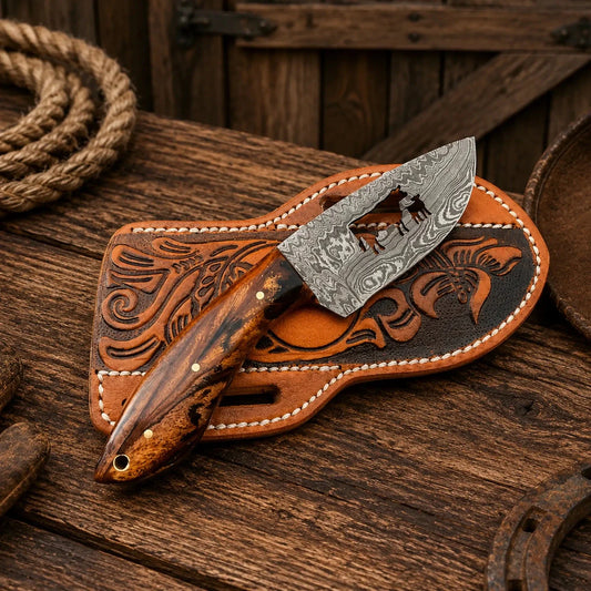 Cowboy Cattle Field Knife – Damascus Steel Blade Resin Handle