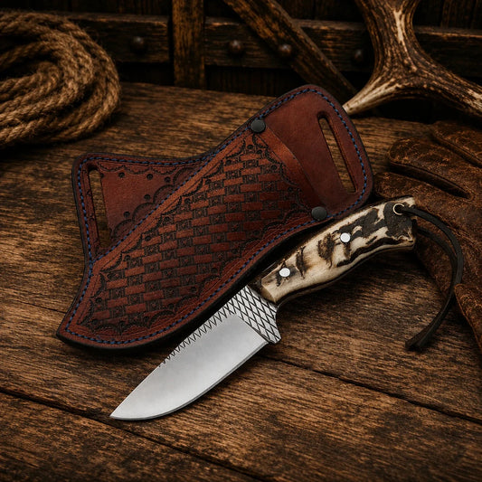 Cowboy Field Champion Knife – Rasp Steel Blade & Natural Sheep Horn Handle