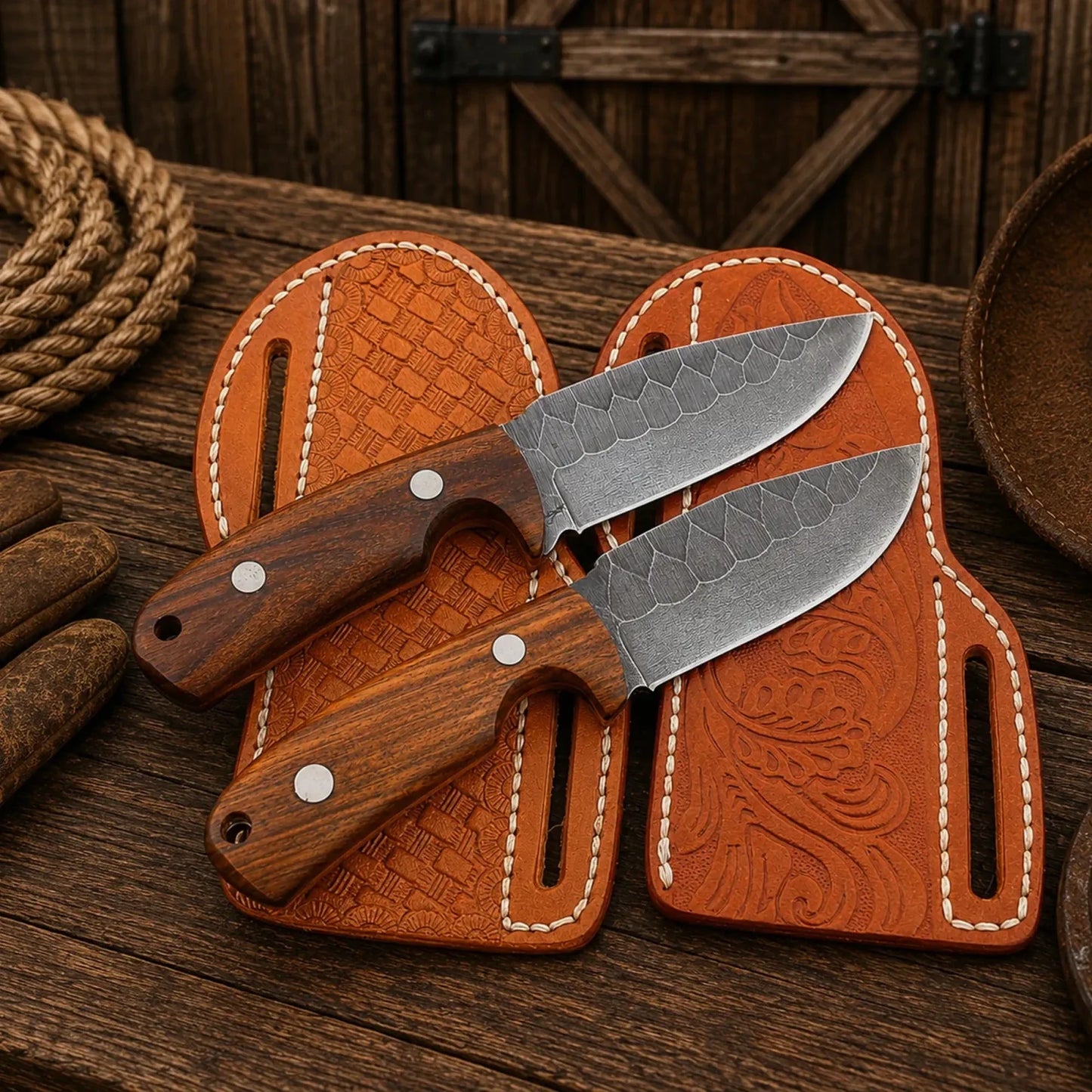 Cowboy Field Knife Set – Handcrafted D2 Steel Working Blades