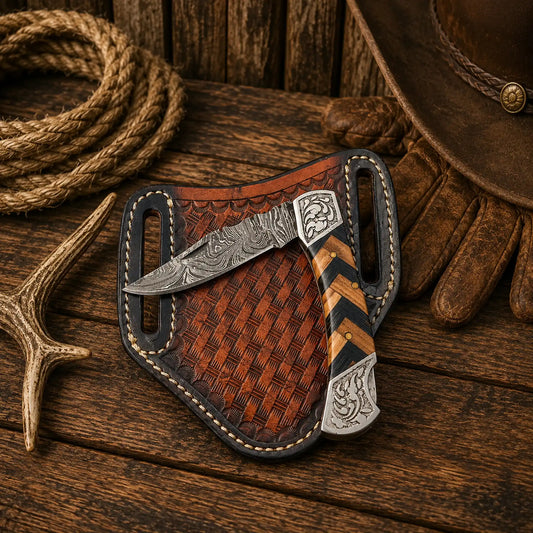 Cowboy Field Pocket Knife – 3" Handmade Damascus Steel Blade with Compact Wood Handle