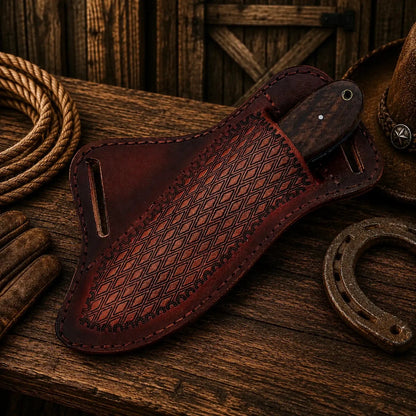 Cowboy Field Working Knife – Black Powder Coated Rasp Steel Blade with Turquoise & wood Handle