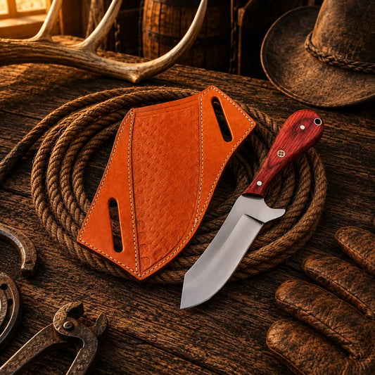 Cowboy Ranch Skinner Knife – 4" D2 Steel Blade with Red Pakka Wood Handle