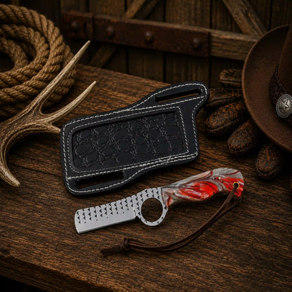 Cowboy Bull Cutter Knife – 3.75" Rasp Steel Blade & Red Epoxy Resin Handle