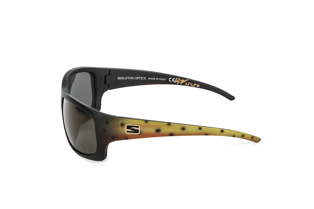 Outlaw sunglasses, cutthroat trout fishing edition, side view