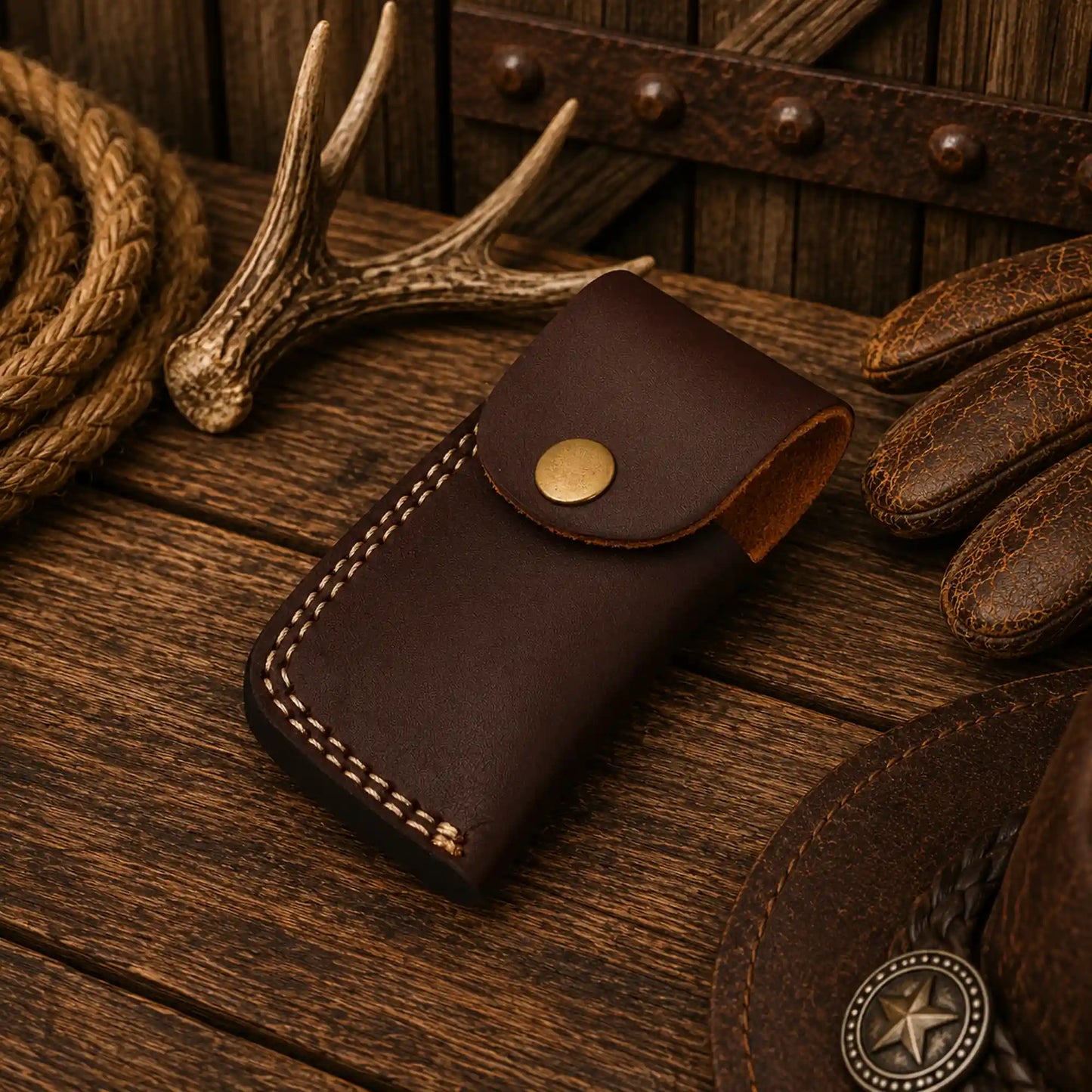 7.25" Western Folding Pocket Knife – Raindrop Damascus Blade & Buffalo Horn Handle