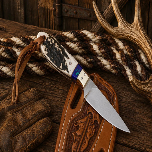 Elk Ridge Buckaroo Knife – D2 Steel Hunting Knife with Floral Pancake Sheath