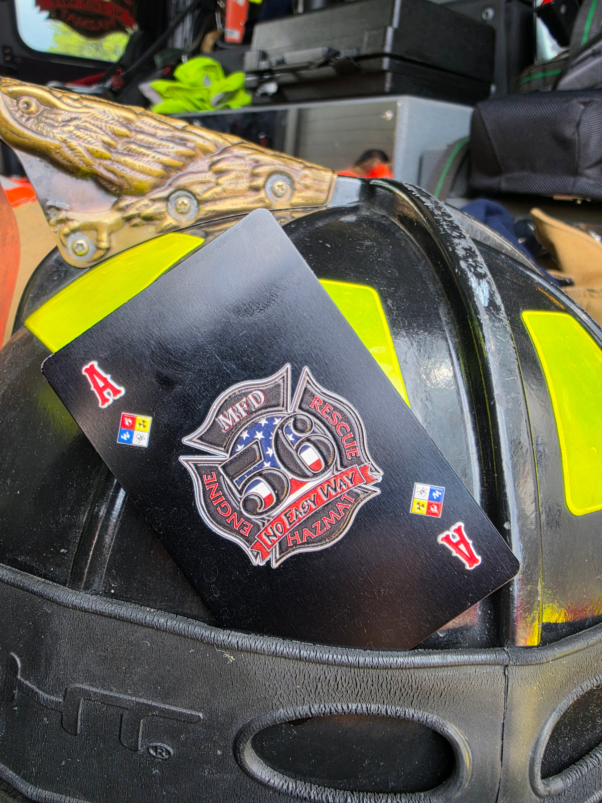 Custom firefighter helmet playing card, personalized stainless steel
