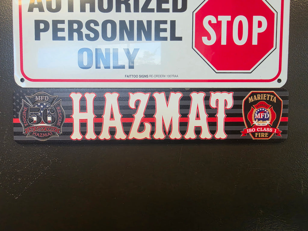 Custom UV printed firefighter locker name tag, 10 x 2 inch aluminum