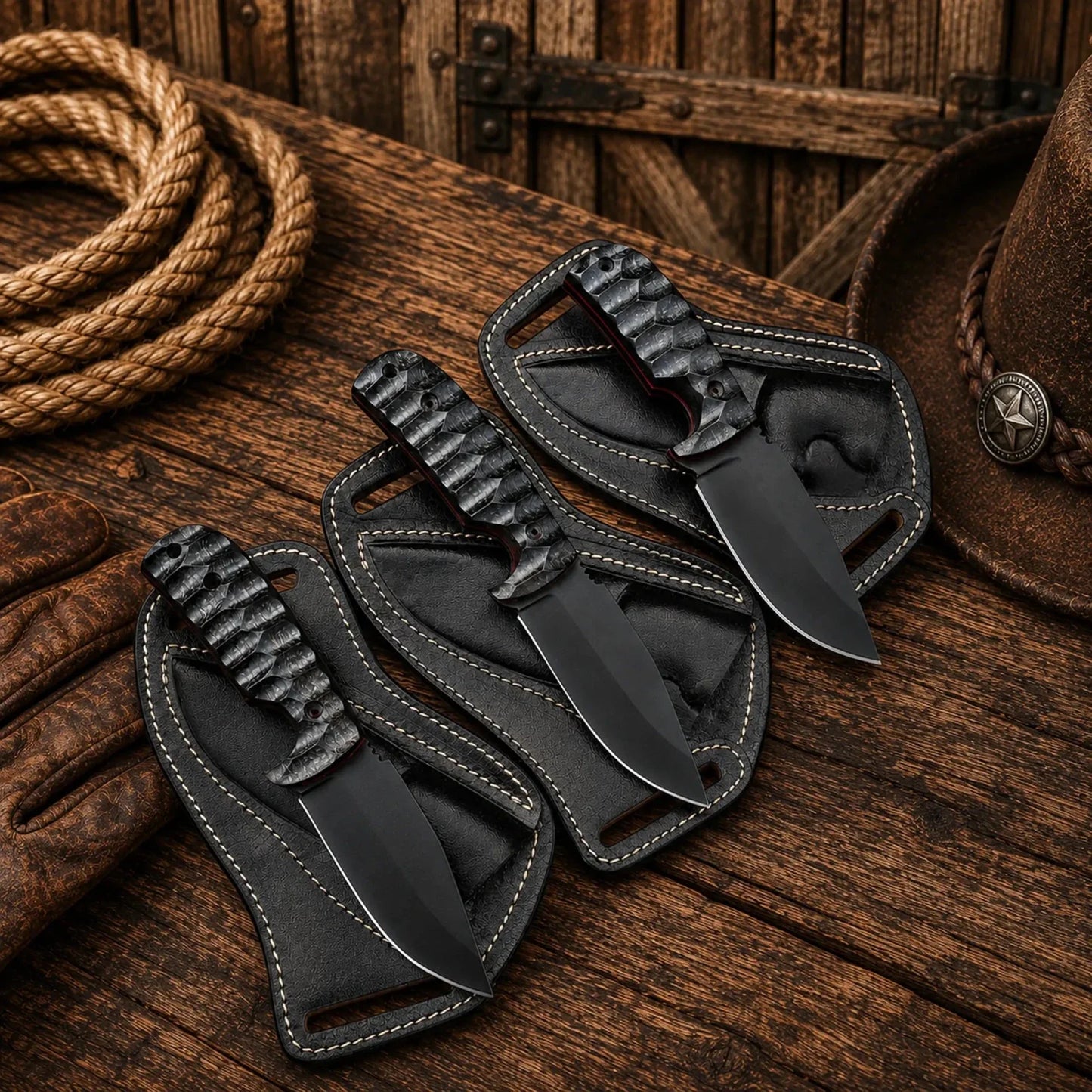 Fixed Blade Western Cowboy Knife – D2 Powder Coated Blade & Ergonomic Micarta Handle with Cross Draw Sheath