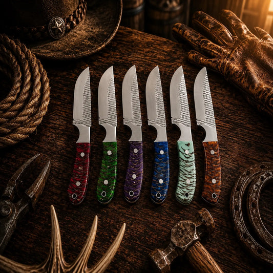Frontier Six Shooter Collection – 6 Piece Handmade Rasp File Cowboy Hunting Knife Set