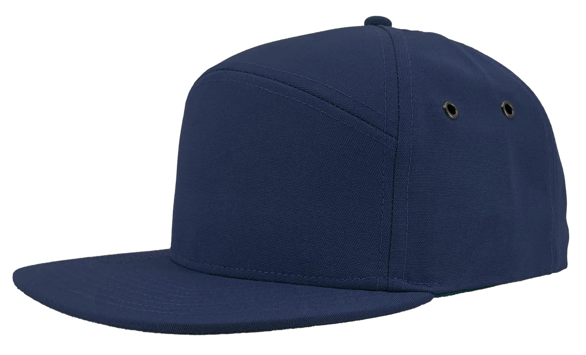 Custom Zapped Headwear Gunny 7-Panel Canvas Snapback Hat in Navy, ready for personalized logo or design