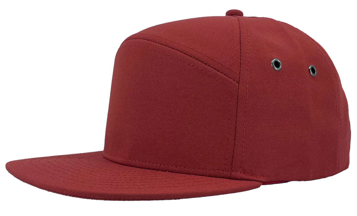 Custom Zapped Headwear Gunny 7-Panel Canvas Snapback Hat in Red, ready for personalized logo or design