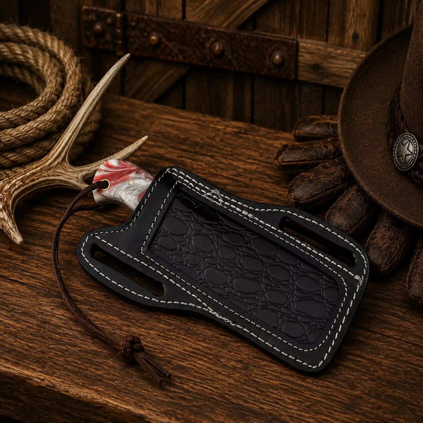 Cowboy Bull Cutter Knife – 3.75" Rasp Steel Blade & Red Epoxy Resin Handle