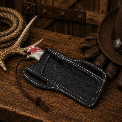 Cowboy Bull Cutter Knife – 3.75" Rasp Steel Blade & Red Epoxy Resin Handle