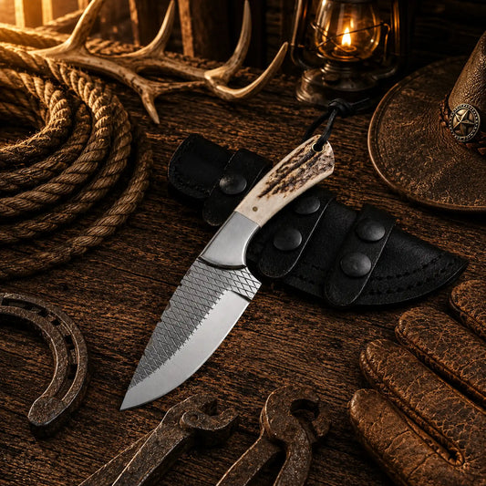 Handcrafted Western Cowboy Field Knife – 4" Farrier Rasp Steel Blade