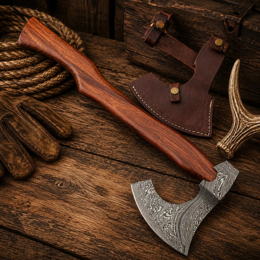 Handmade Damascus Steel Axe Hatchet | 512 Layer Camp Axe & Sheath