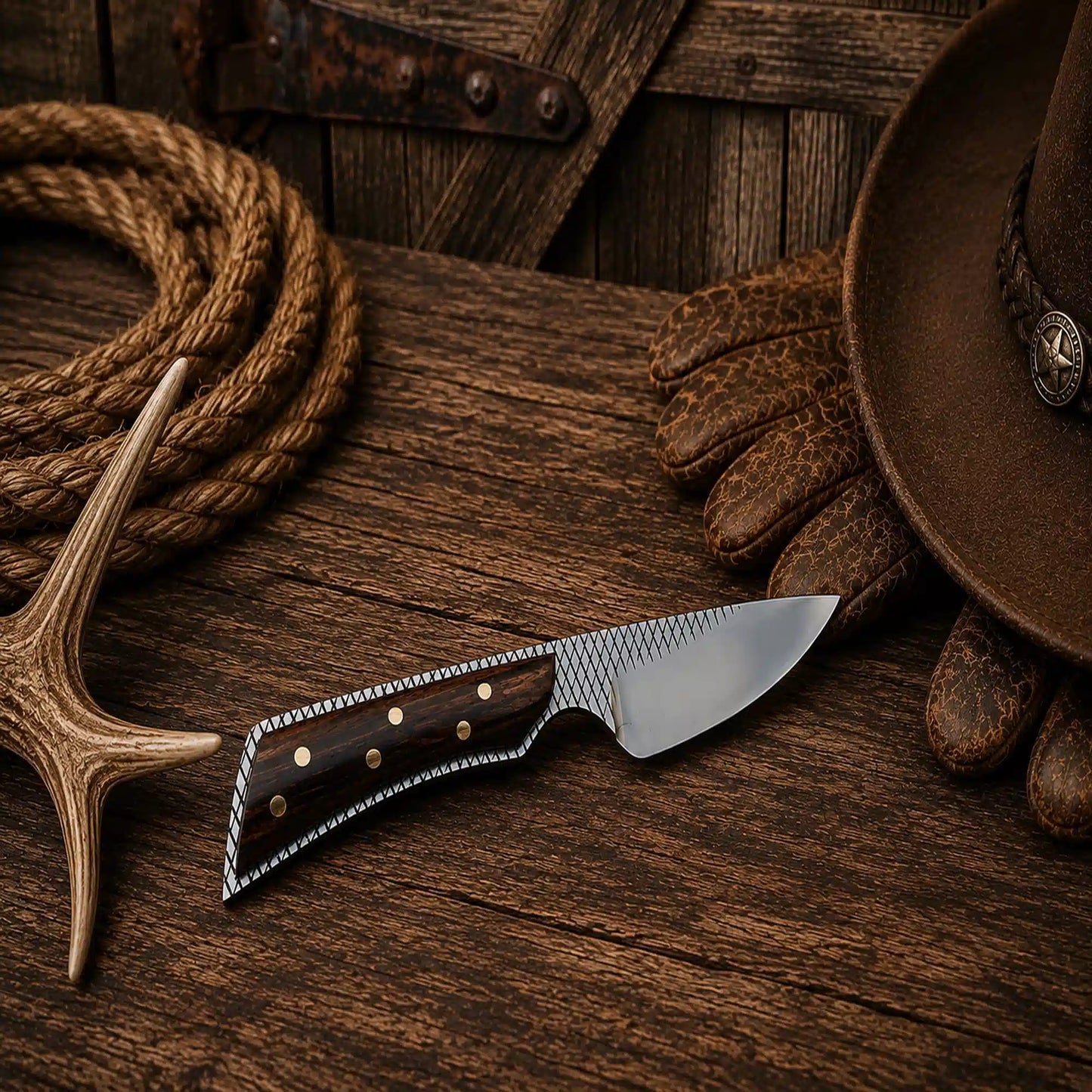 Cowboy Field Skinning Knife | Handmade Rasp Steel Rosewood Handle