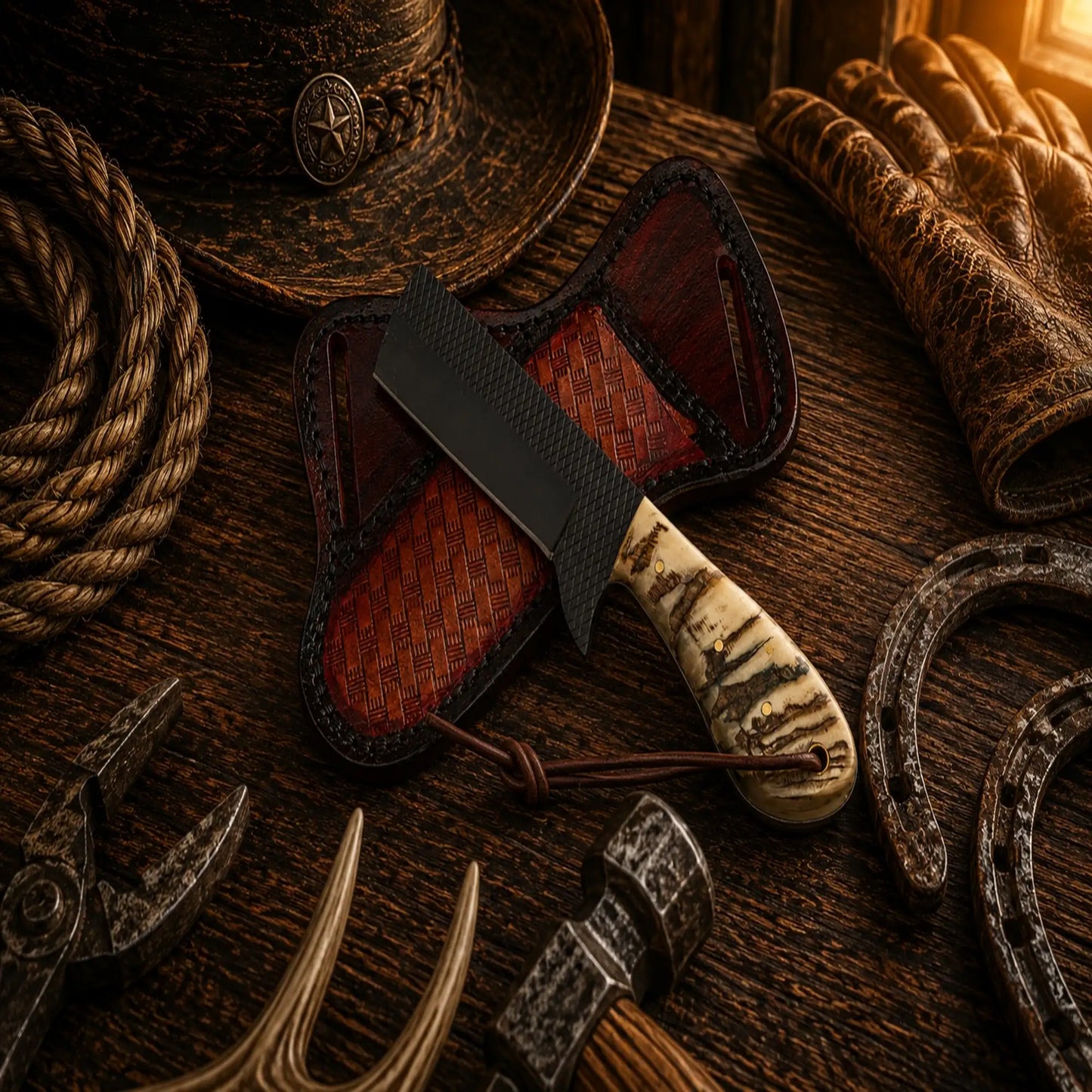 The Ranch Boss Bull Cutter Knife – Handmade D2 Powder Coated Steel Ranch Knife