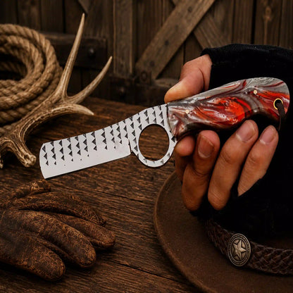 Cowboy Bull Cutter Knife – 3.75" Rasp Steel Blade & Red Epoxy Resin Handle