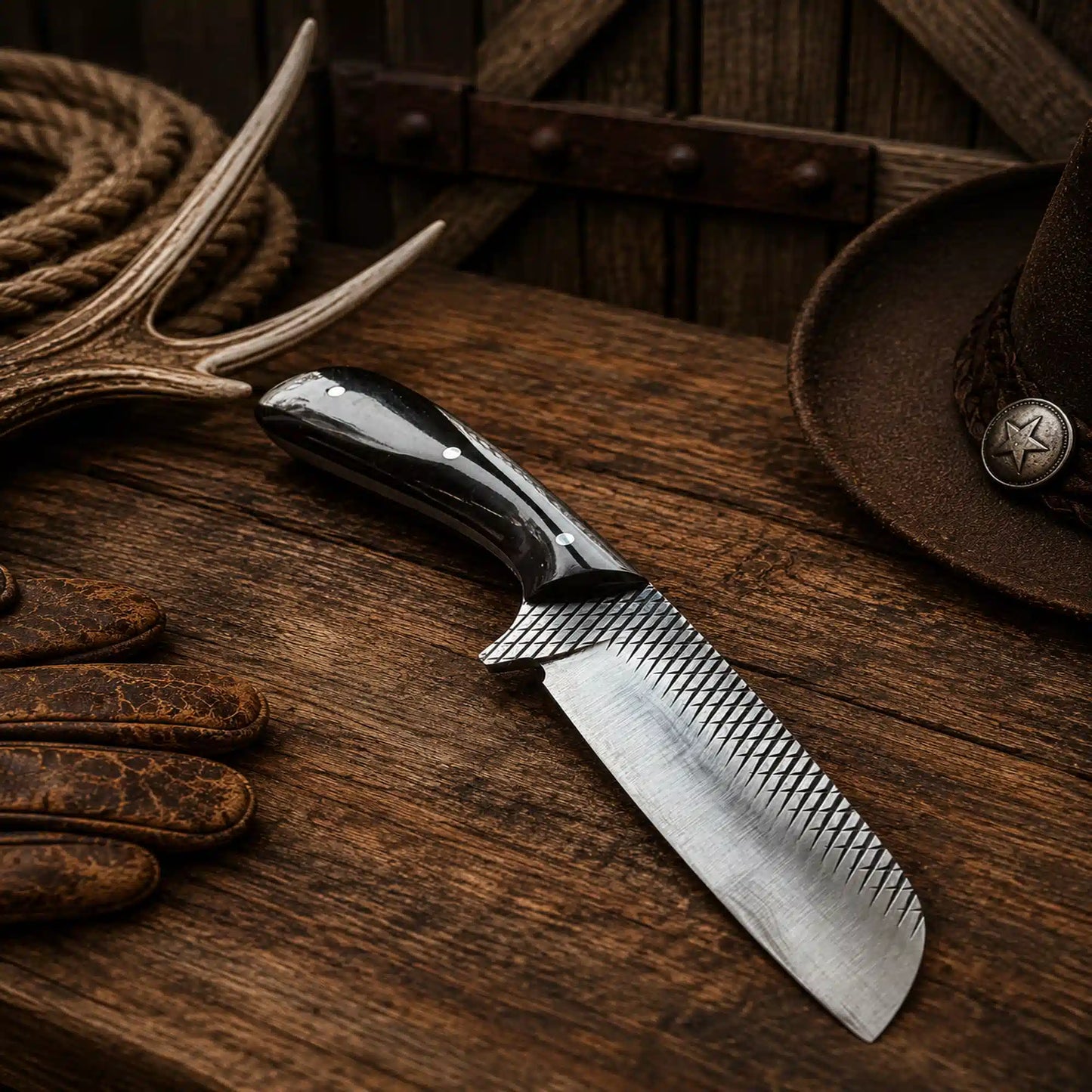 Rasp File Rodeo Carry Knife – 3.75" Blade & Buffalo Horn Handle