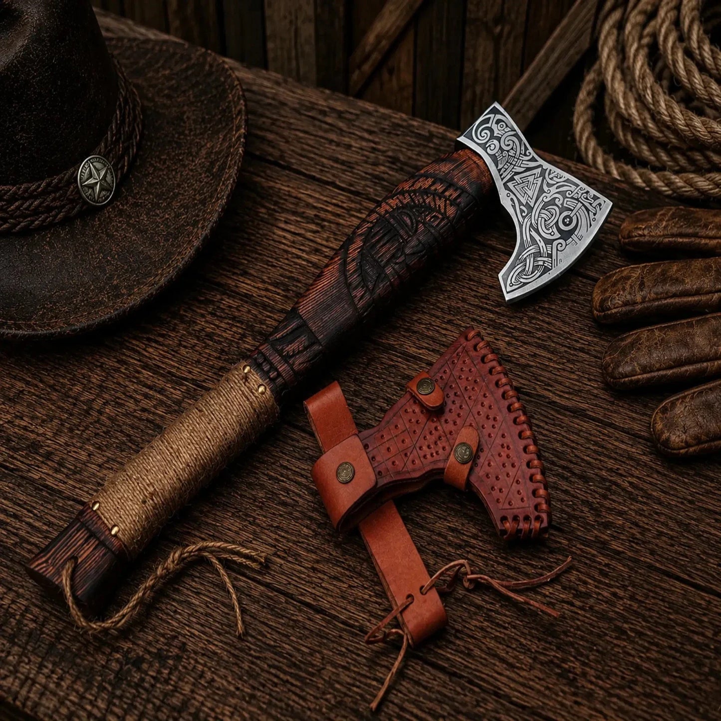 Handmade Viking Axe Carbon Steel Nordic Axe with Leather Sheath