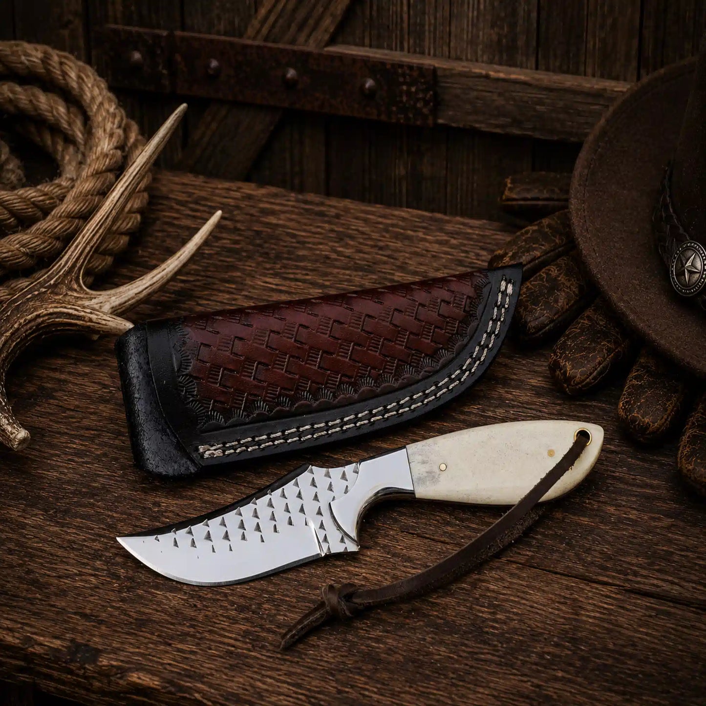 Handmade Western Knife – Rasp Steel Blade & Camel Bone Handle