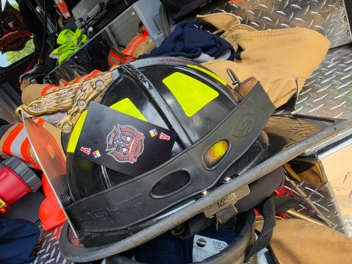 Stainless steel helmet playing card, wallet size, custom for firefighters