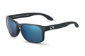 Decoy sunglasses in matte black with blue gun lens