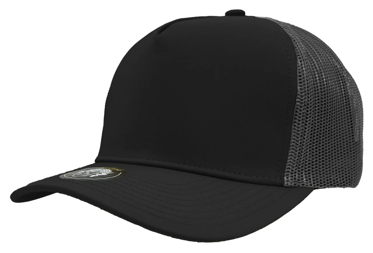Custom Zapped Headwear Marine 5-Panel Snapback Hat in Black/Charcoal, ready for personalized logo or design