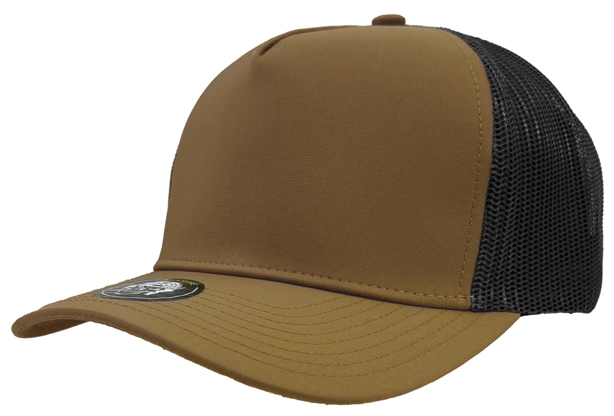Custom Zapped Headwear Marine 5-Panel Snapback Hat in Caramel/Black, ready for personalized logo or design