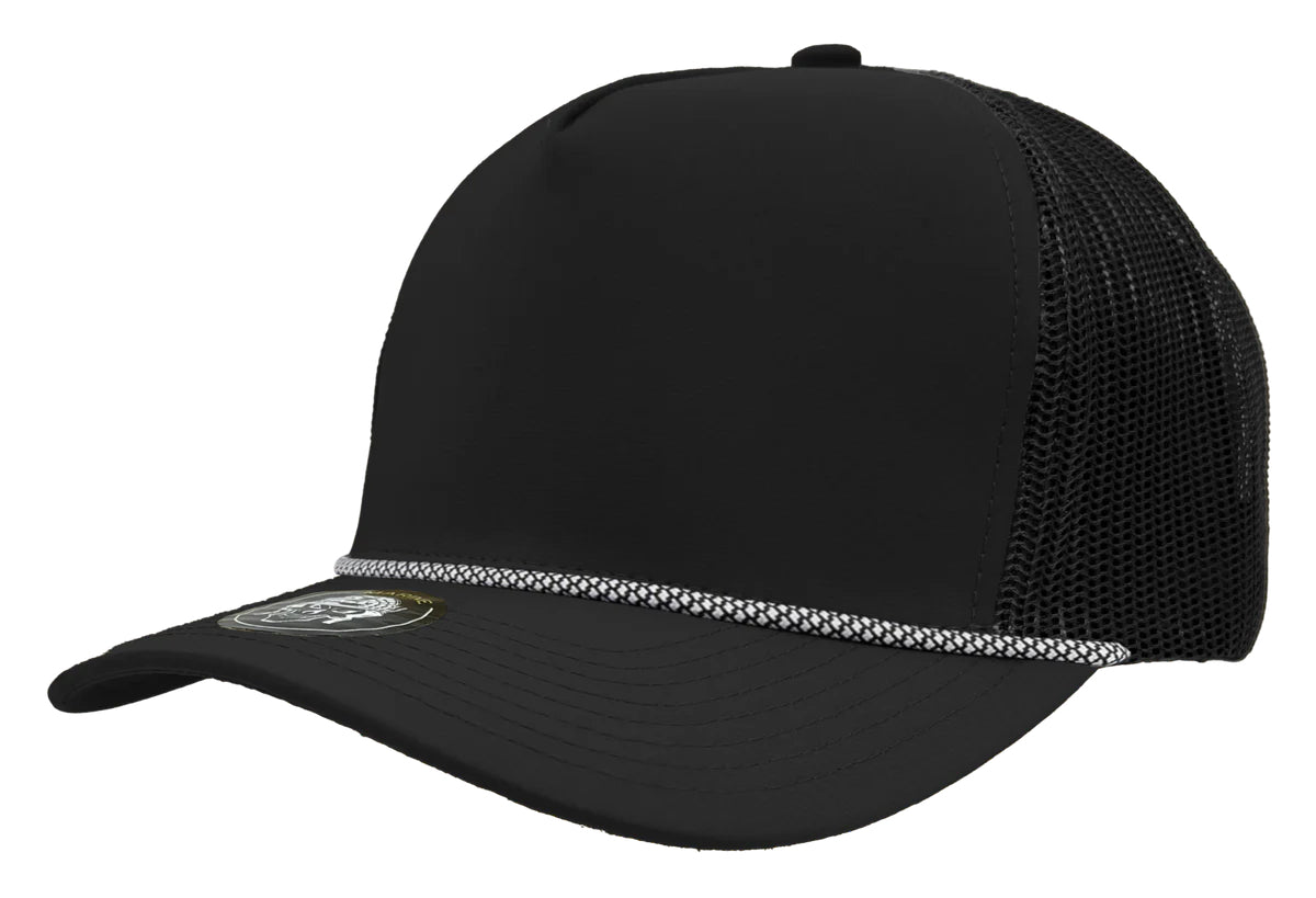 Custom Zapped Headwear Marine R+ Rope Snapback Hat in Black/White Chainlink Rope, ready for personalized logo or design