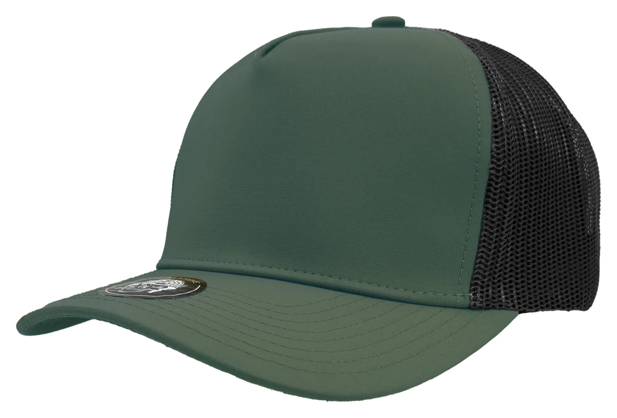 Custom Zapped Headwear Marine 5-Panel Snapback Hat in Steel Green/Black, ready for personalized logo or design