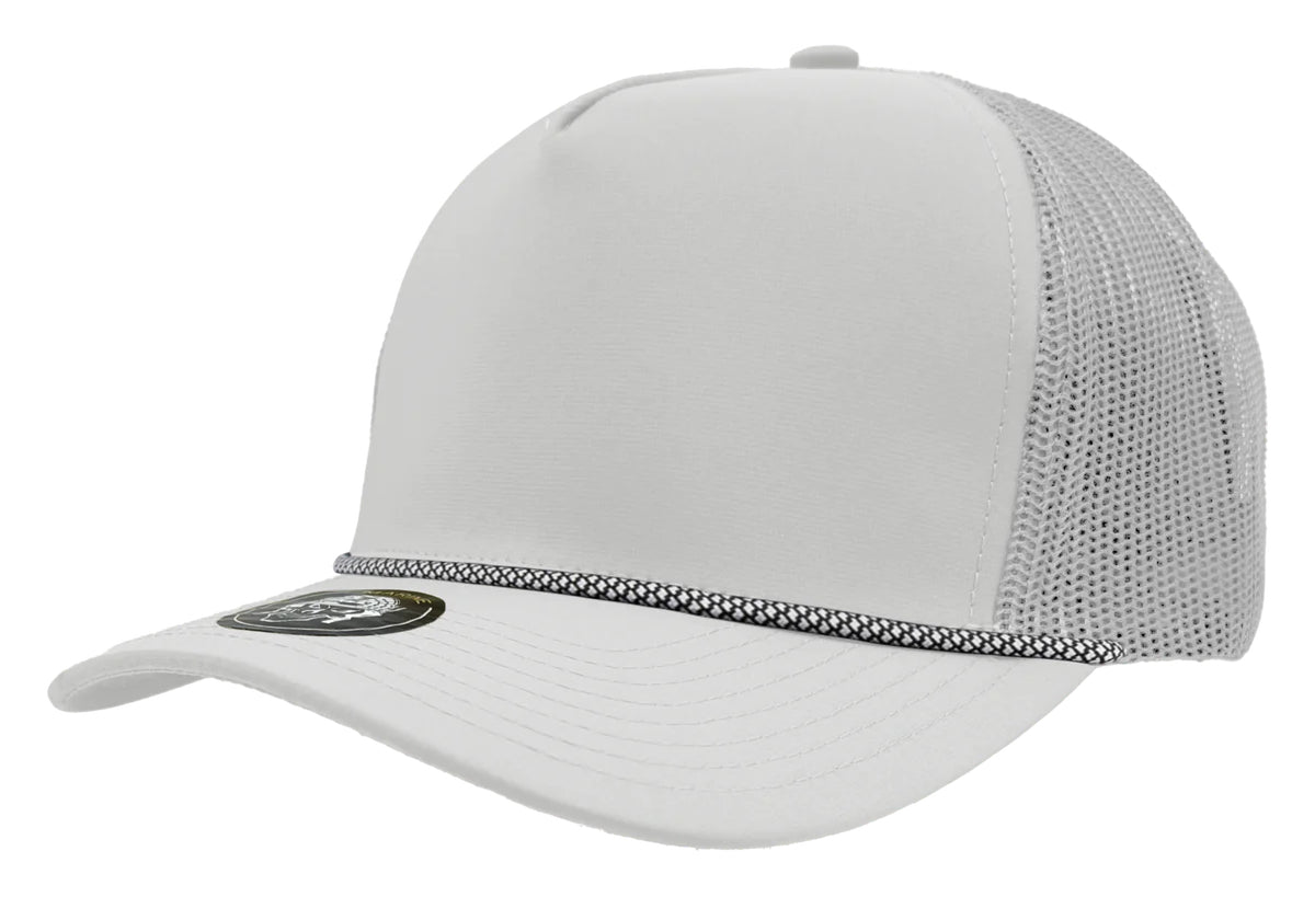 Custom Zapped Headwear Marine R+ Rope Snapback Hat in White/Black/White Chainlink Rope, ready for personalized logo or design