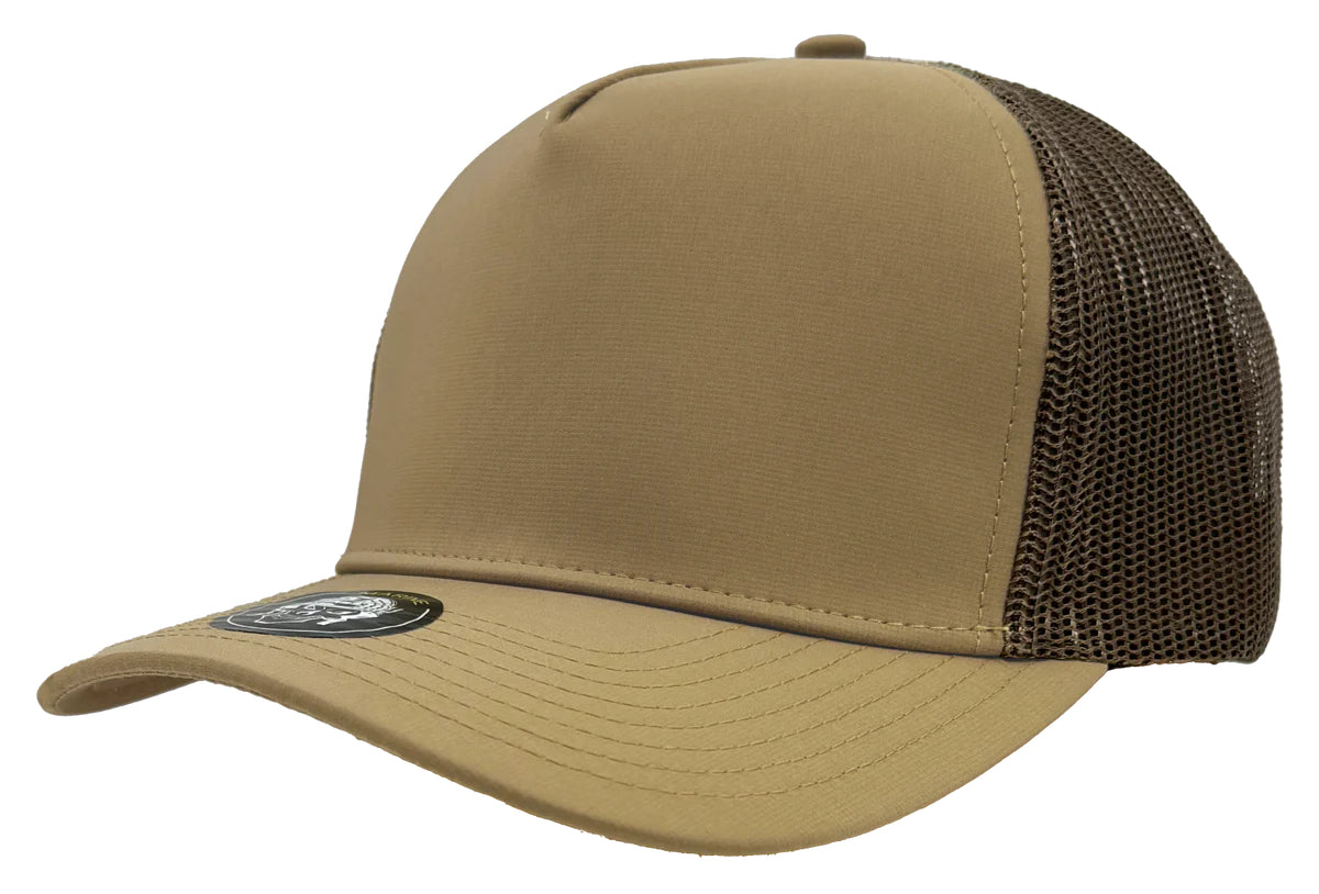 Custom Zapped Headwear Marine 5-Panel Snapback Hat in Khaki/Brown, ready for personalized logo or design