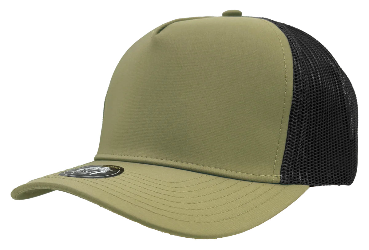 Custom Zapped Headwear Marine 5-Panel Snapback Hat in Loden/Black, ready for personalized logo or design