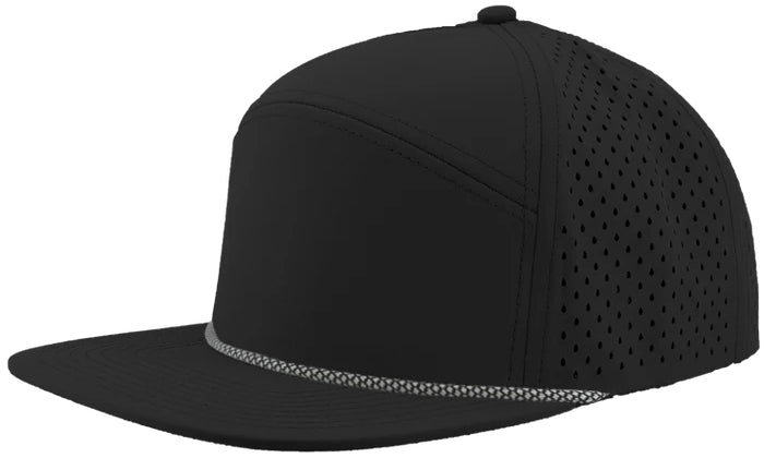 Custom Zapped Headwear Osprey R+ Perforated Rope Hat in Black/White Chainlink Rope, ready for personalized logo or design