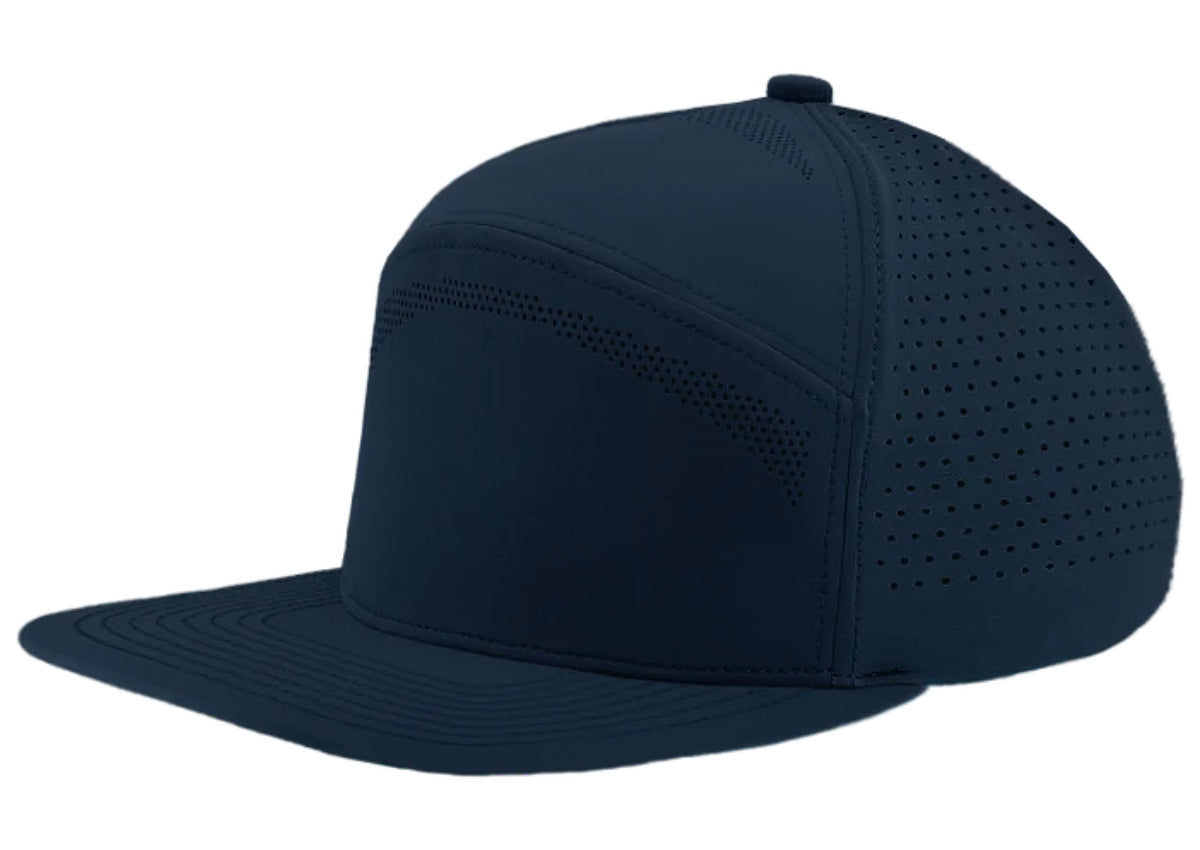 Custom Zapped Headwear Osprey Elite 7-Panel Snapback Hat in Light Navy, ready for personalized logo or design