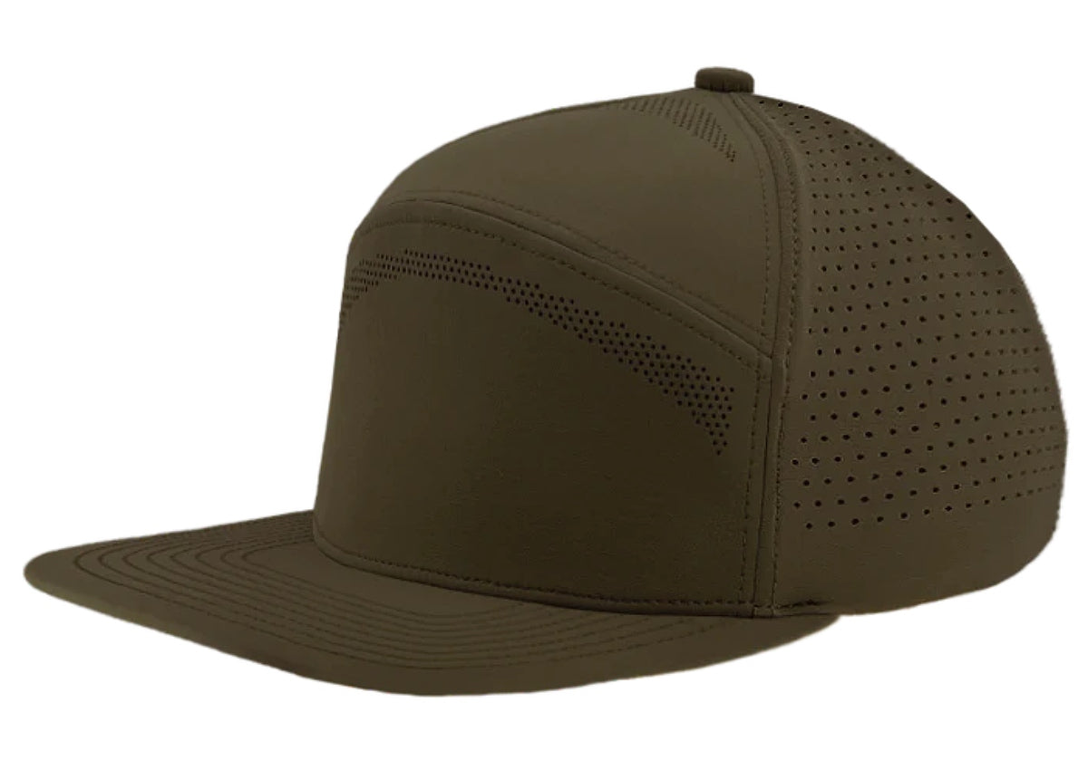 Custom Zapped Headwear Osprey Elite 7-Panel Snapback Hat in Olive, ready for personalized logo or design