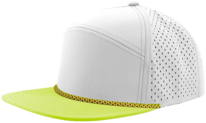 Custom Zapped Headwear Osprey R+ Perforated Rope Hat in Off White/Mellow Green Bill/Green Red Chainlink Rope, ready for personalized logo or design