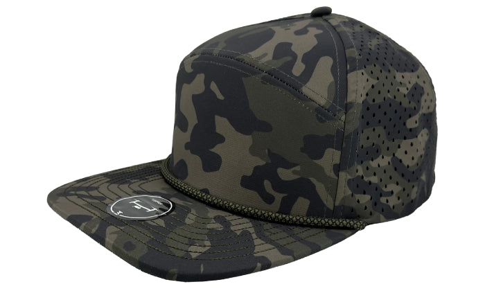 Custom Zapped Headwear Osprey R+ Perforated Rope Hat in Olive Camo/Olive Chainlink Rope, ready for personalized logo or design