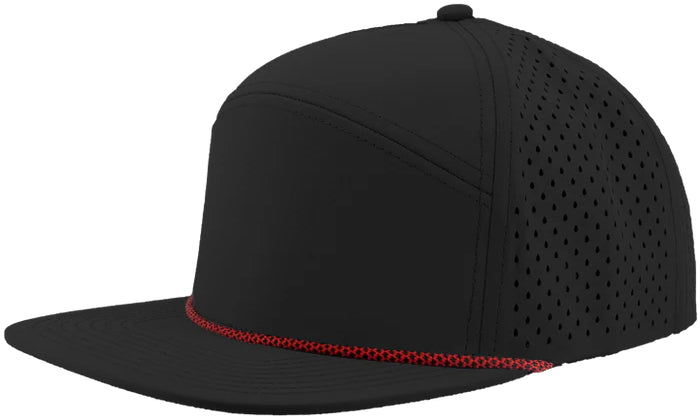Custom Zapped Headwear Osprey R+ Perforated Rope Hat in Black/Red Chainlink Rope, ready for personalized logo or design