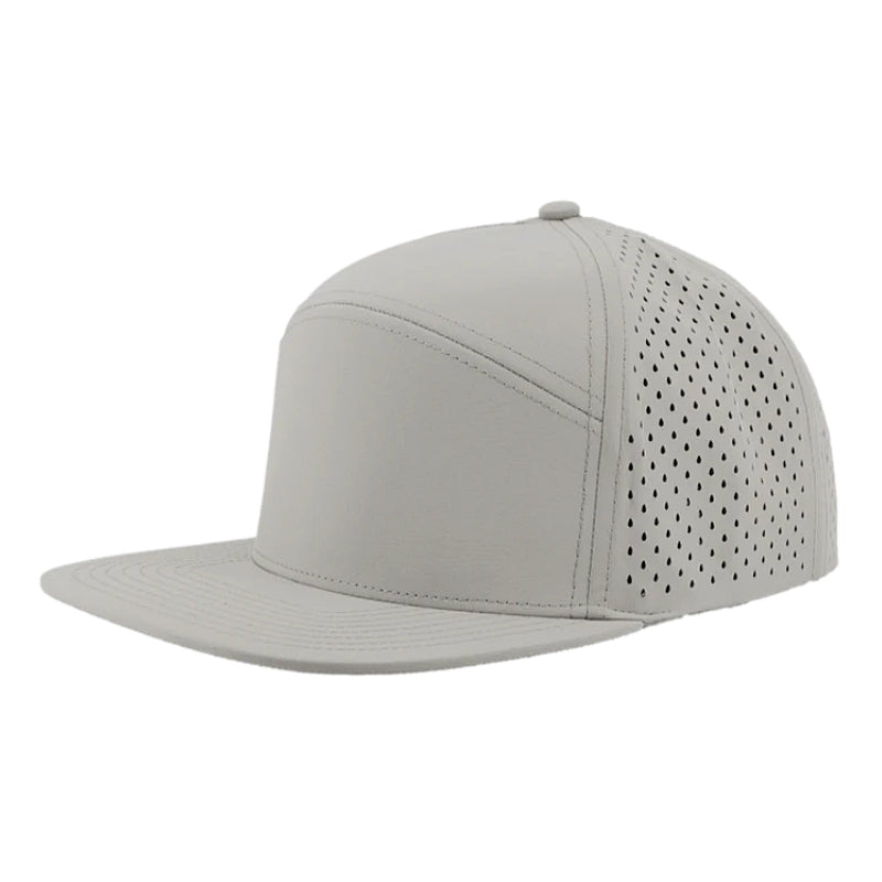 Custom Zapped Headwear Osprey 7-Panel Perforated Snapback Hat in Silver, ready for personalized logo or design
