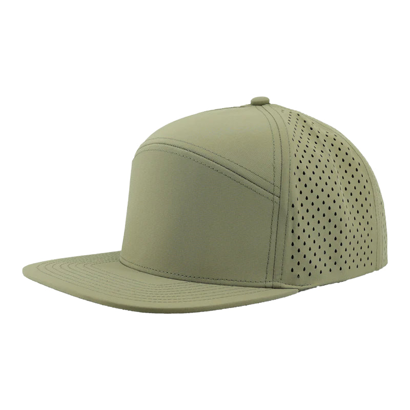 Custom Zapped Headwear Osprey XL 7-Panel Perforated Snapback Hat in Loden, ready for personalized logo or design