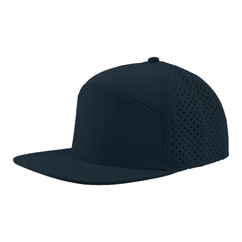 Custom Zapped Headwear Osprey XL 7-Panel Perforated Snapback Hat in Navy, ready for personalized logo or design