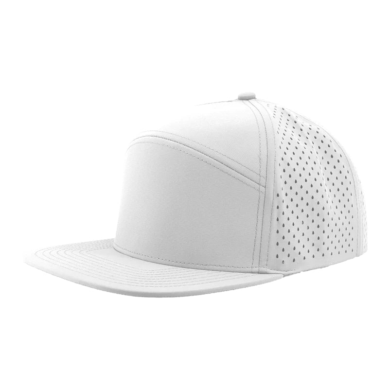 Custom Zapped Headwear Osprey XL 7-Panel Perforated Snapback Hat in Off White, ready for personalized logo or design
