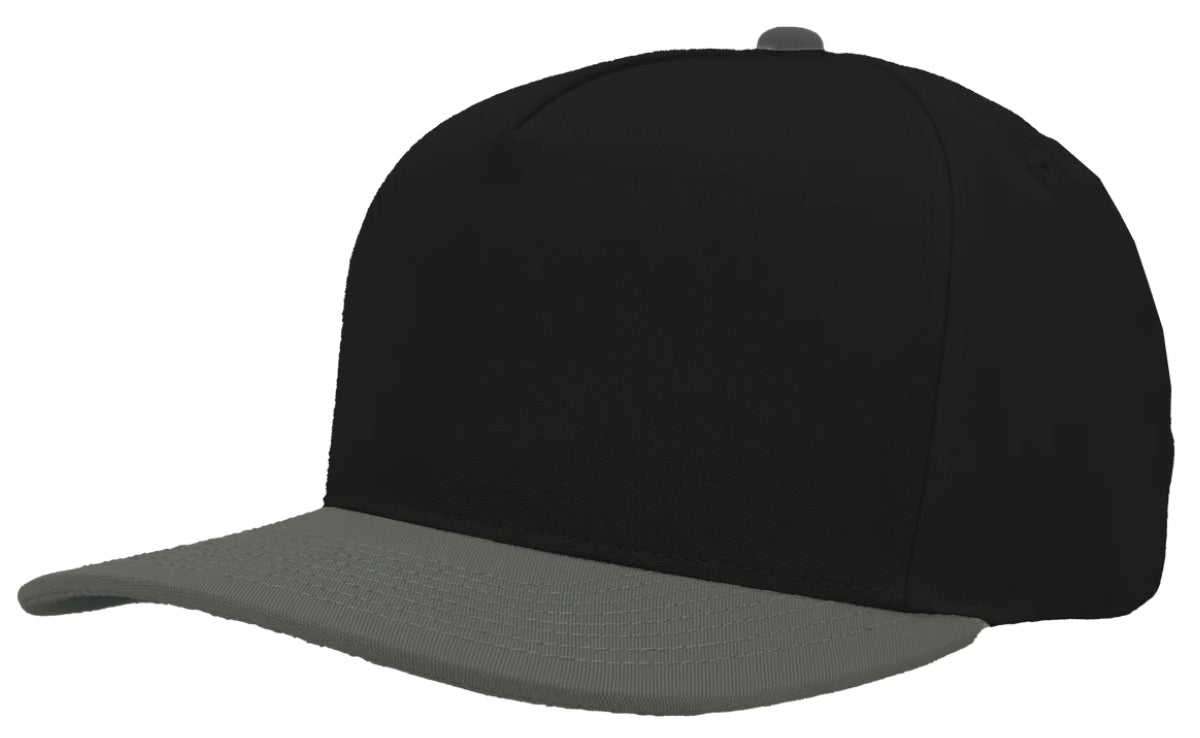 Custom Zapped Headwear Patriot 5-Panel Snapback Hat in Black/Grey, ready for personalized logo or design