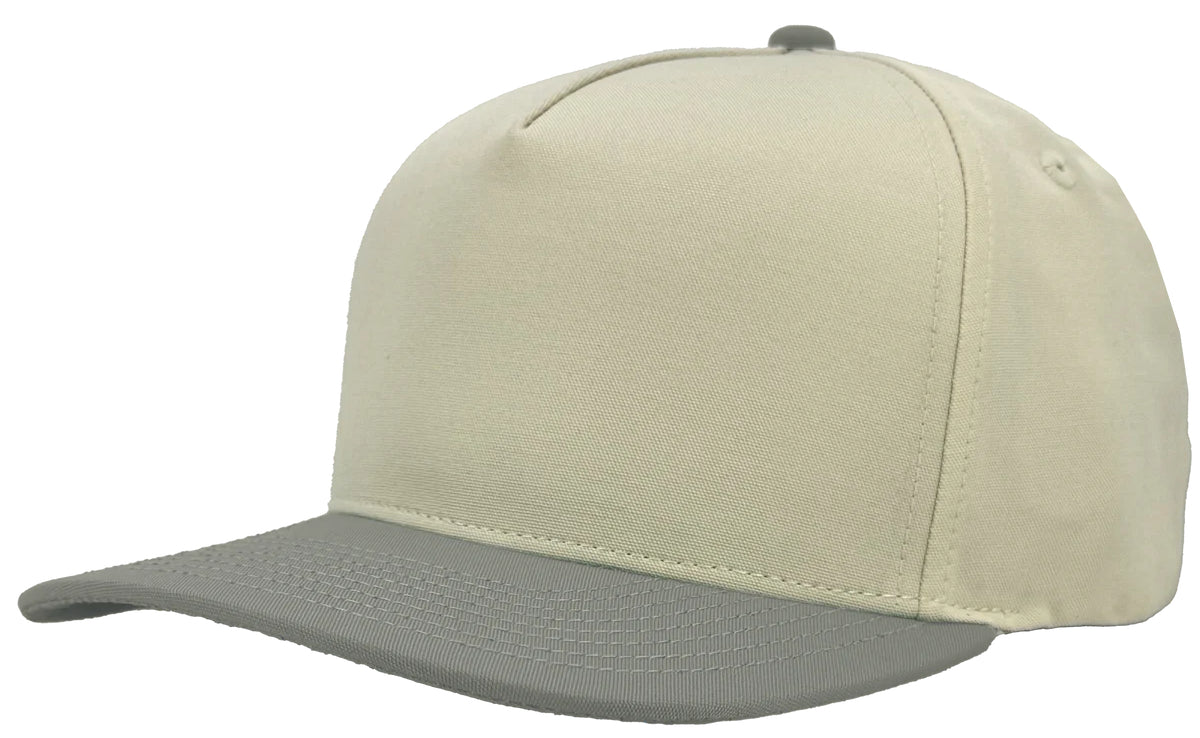 Custom Zapped Headwear Patriot 5-Panel Snapback Hat in Vintage White/Grey, ready for personalized logo or design